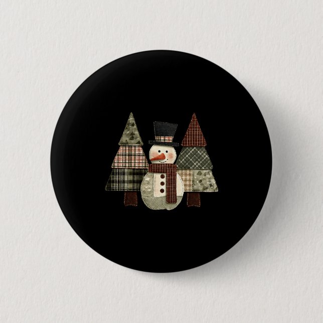 Snowman Trees Patchwork Plaid Trees Rustic Christm 6 Cm Round Badge (Front)
