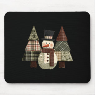 Snowman Trees Patchwork Plaid Trees Rustic Christm Mouse Pad