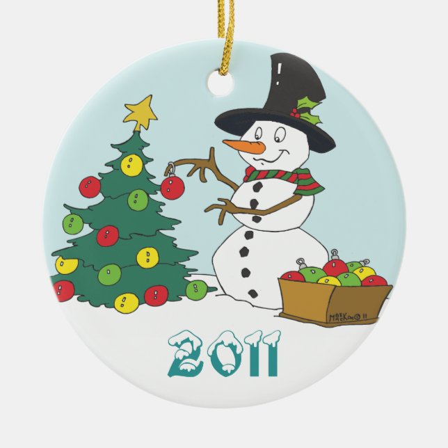 Snowman Trimming Tree Ceramic Tree Decoration (Front)