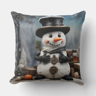 Snowman Twinkle Sparks Joy in Winter Wonderland Cushion