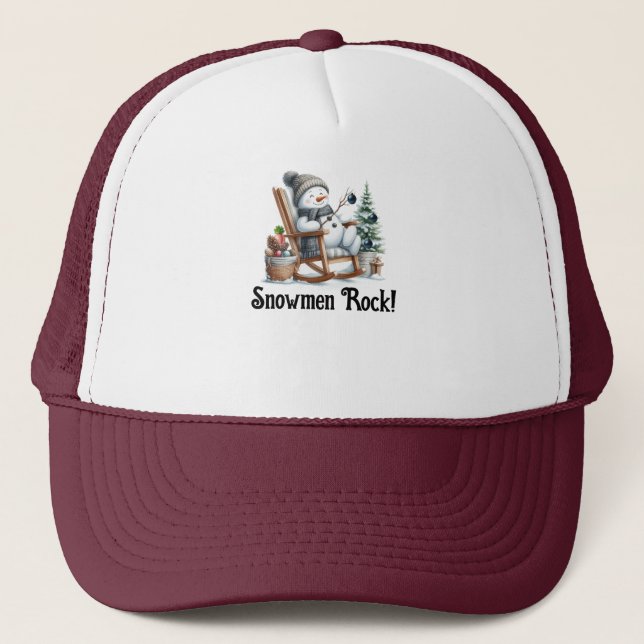 Snowman Unwinding Day in a Rocking Chair Trucker Hat (Front)