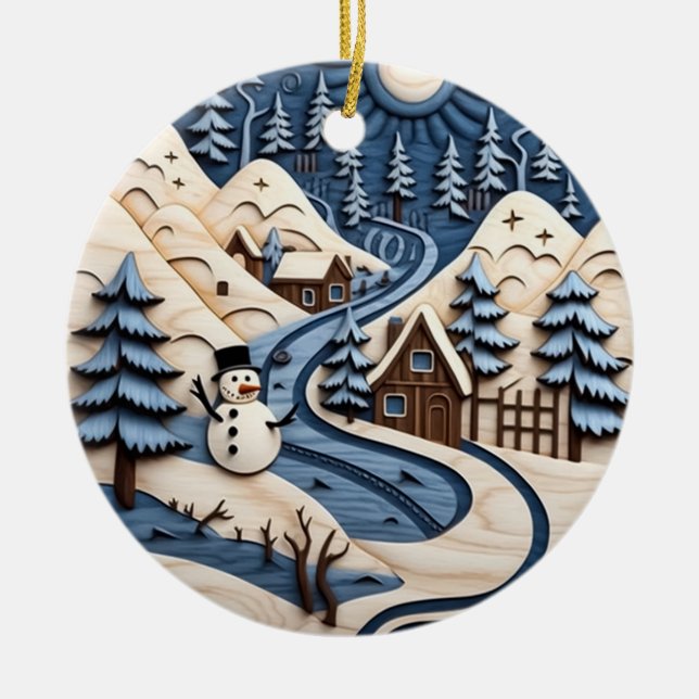Snowman Village Winter Ornament (Front)
