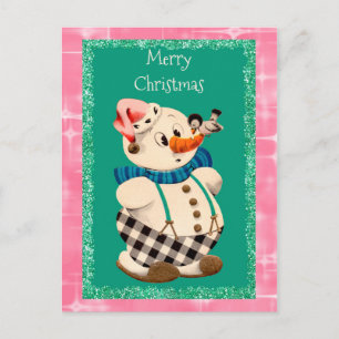 Snowman Vintage Christmas Holiday Postcard