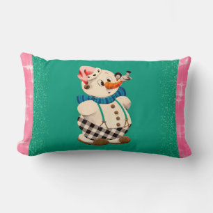 Snowman Vintage Christmas Lumbar Cushion