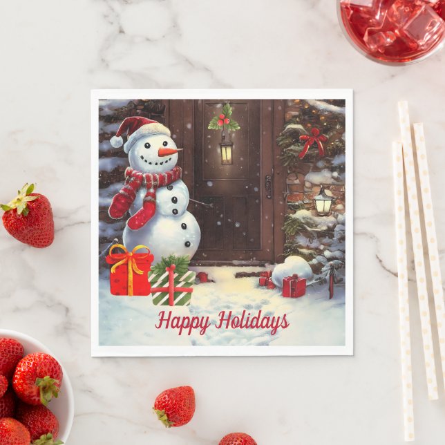 Snowman Vintage Christmas Scene Napkins (Insitu)