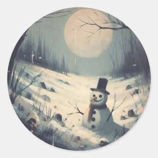 Snowman Vintage Painting  Classic Round Sticker