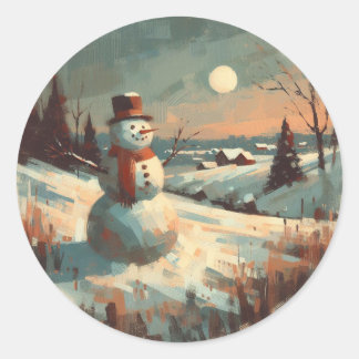 Snowman Vintage Painting  Classic Round Sticker