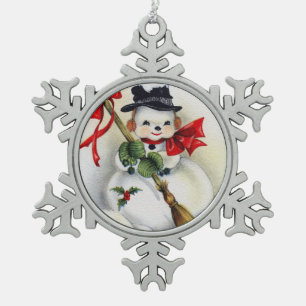 Snowman Vintage Pewter Snowflake Ornament