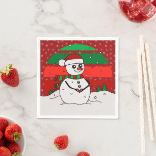 Snowman Vintage Rainbow Snowflakes Red Green Napkin