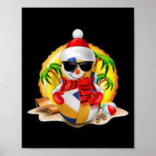 Snowman Volleyball Santa Hat Christmas In July Sum Poster