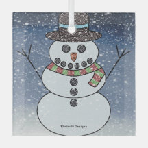 Snowman w/BG - Glass Ornament