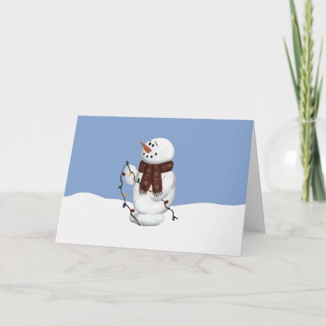 Snowman W/ Lights Christmas Card (Front)