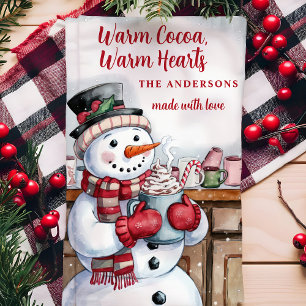 Snowman Warm Cocoa Personalised Christmas Tea Towel