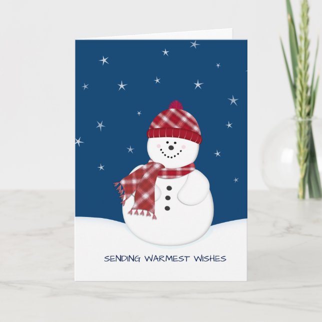 Snowman Warmest Wishes Christmas Holiday Greeting Card (Front)