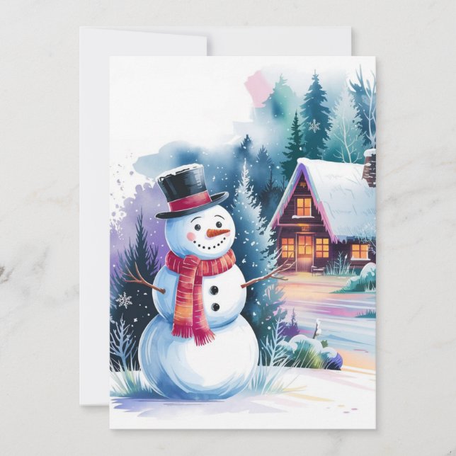 Snowman Water Colour  Holiday Card (Front)
