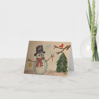 Snowman Watercolor Art Holiday Card