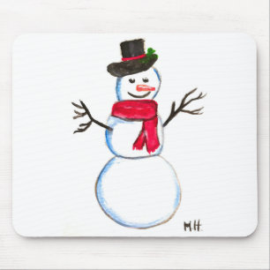 Snowman watercolor painted vintage winter mouse pad