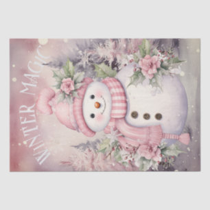 Snowman Watercolor Pink Winter Christmas Tissue Pa Paper