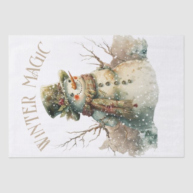 Snowman Watercolor Winter Christmas Tissue Paper (Front)