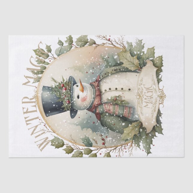 Snowman Watercolor Winter Christmas Tissue Paper (Front)