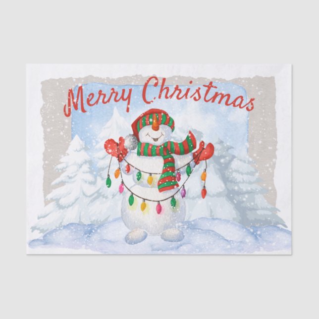 Snowman Watercolor Winter Christmas Tissue Paper (Front)