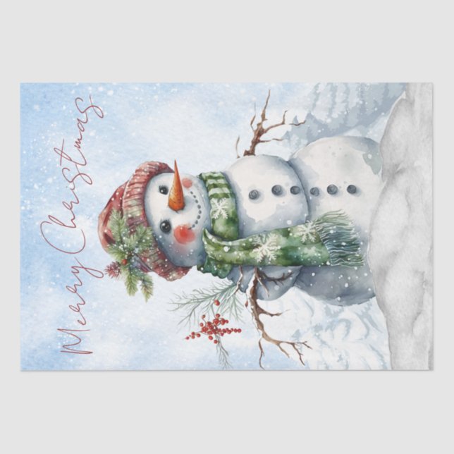 Snowman Watercolor Winter Christmas Tissue Paper (Front)