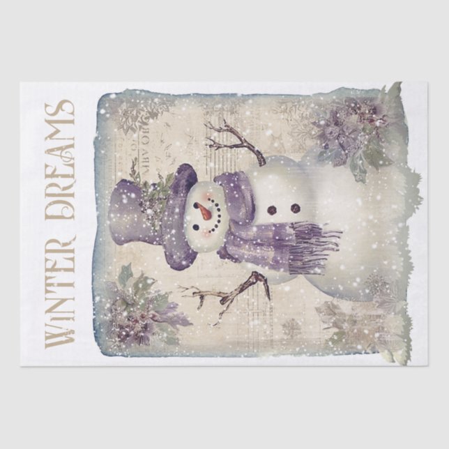 Snowman Watercolor Winter Christmas Tissue Paper (Front)