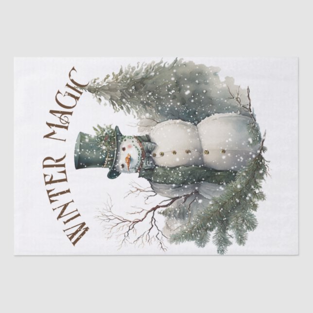 Snowman Watercolor Winter Christmas Tissue Paper (Front)