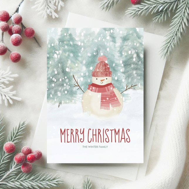 Snowman Watercolor Winter Woodland Christmas Holiday Card (Creator Uploaded)