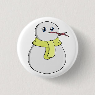 Snowman wearing a yellow scarf 3 cm round badge