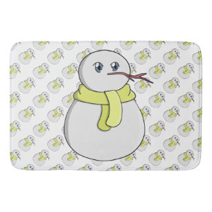 Snowman wearing a yellow scarf bath mat