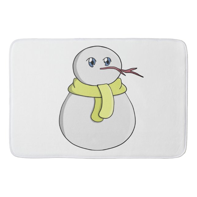 Snowman wearing a yellow scarf bath mat (Front)