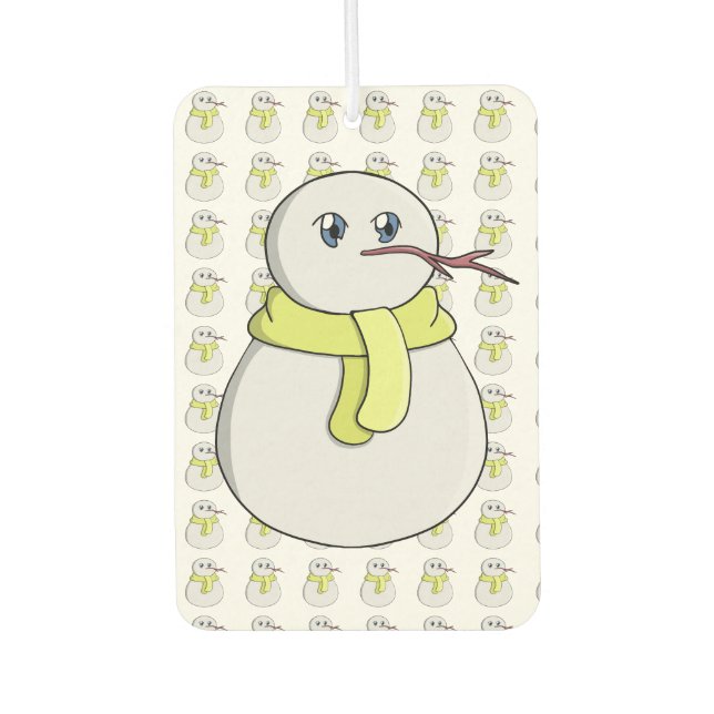 Snowman wearing a yellow scarf car air freshener (Front)