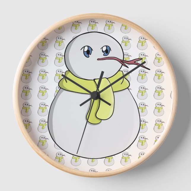 Snowman wearing a yellow scarf clock (Front)