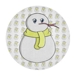 Snowman wearing a yellow scarf cutting board