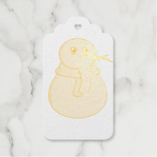 Snowman wearing a yellow scarf gift tags
