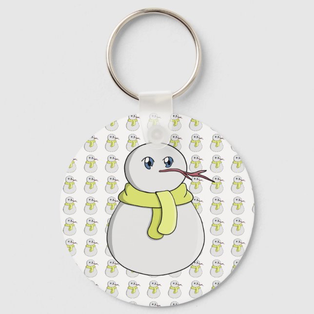 Snowman wearing a yellow scarf key ring (Front)