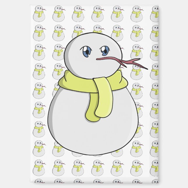 Snowman wearing a yellow scarf magnet (Front)