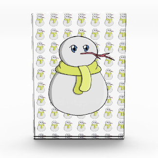 Snowman wearing a yellow scarf photo block