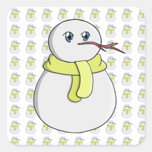 Snowman wearing a yellow scarf square sticker