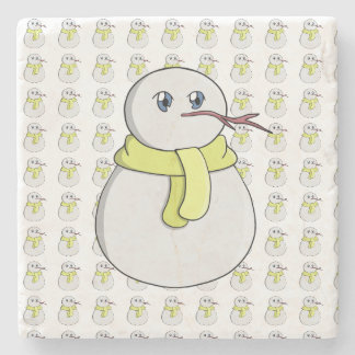 Snowman wearing a yellow scarf stone coaster