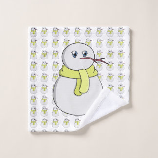 Snowman wearing a yellow scarf wash cloth