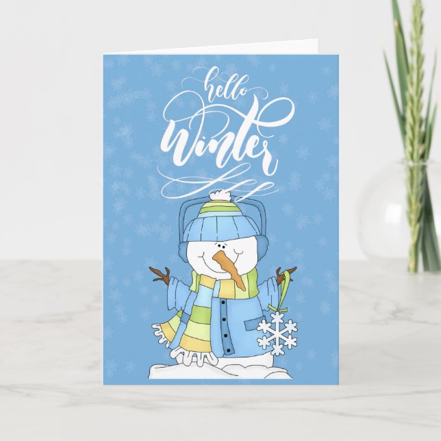 Snowman Wearing Blue - Hello Winter Card (Front)
