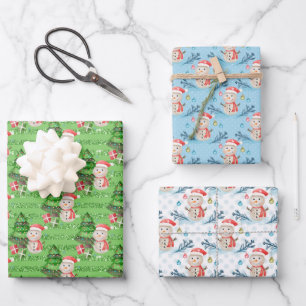 Snowman Wearing Santa Hat and Scarf Wrapping Paper Sheet