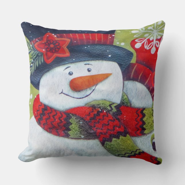 Snowman Wearing Scarf Pillow (Front)