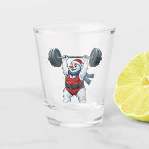 Snowman Weightlifter Christmas 2026 Holiday Fitnes Shot Glass