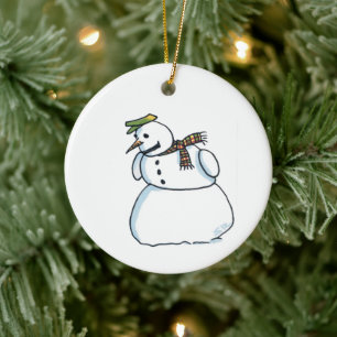 Snowman white ceramic ornament