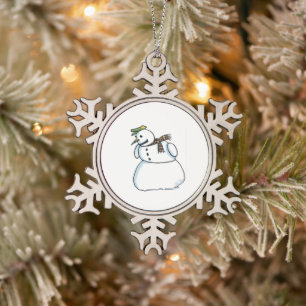 Snowman white pewter snowflake Christmas ornament