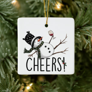 Snowman Wine Christmas Funny Drinking Wine Santa  Ceramic Ornament