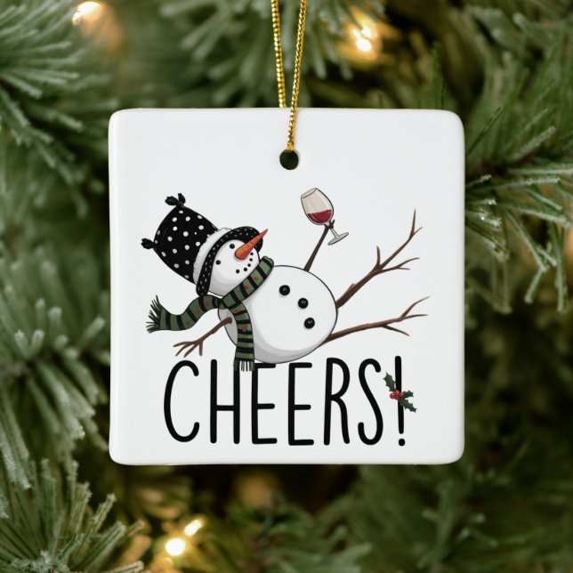 Snowman Wine Christmas Funny Drinking Wine Santa  Ceramic Ornament (Tree)